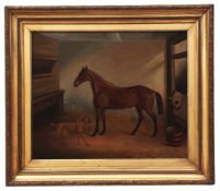 Cornelius Jansen Walter Winter (1817-1891) Horse and dog in stable interior oil on canvas, signed