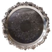 Late 19th/early 20th century shaped circular tray with applied cast shell and scrolled edge, foliate