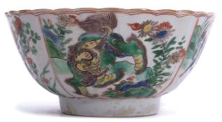 Chinese porcelain Kangxi period famille vert bowl the fluted body with exterior decoration of