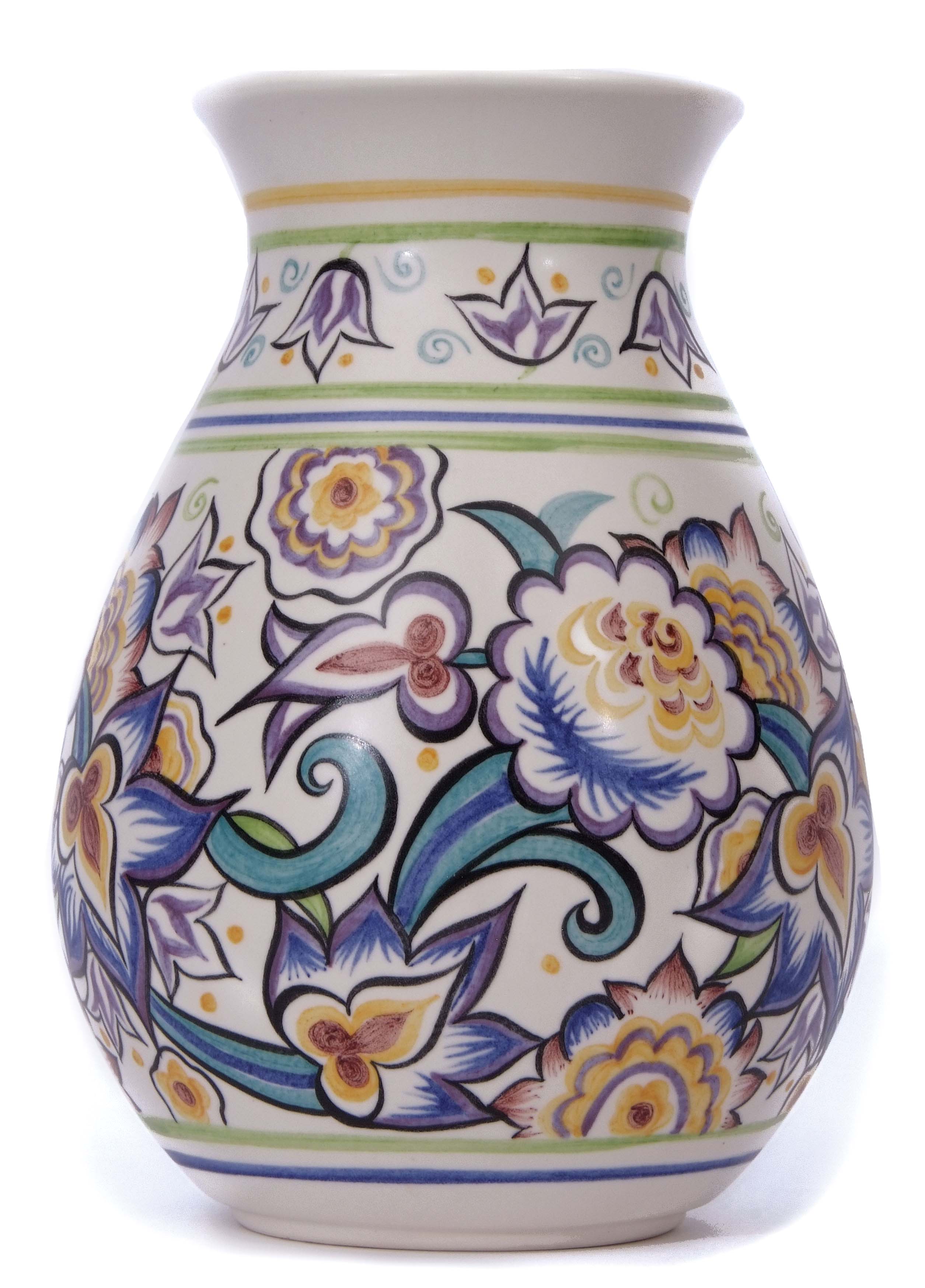 Poole Studio Pottery vase with a design by F H Lawson dated 2004, 26cm high