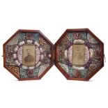 Fine quality octagonal oak cased shell valentine, the glazed lid and base enclosing intricate