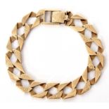 9ct gold flat curb link bracelet, a design featuring textured and plain polished large links, London