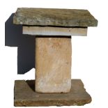 Large cement or composition garden pedestal, stepped top on a square support with similar base, 78cm