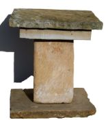 Large cement or composition garden pedestal, stepped top on a square support with similar base, 78cm