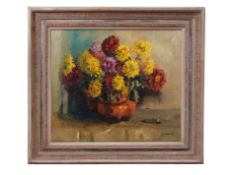 AR Jan Korthals (1916-1972) Still Life study of flowers in a pot oil on canvas, signed lower