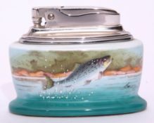 Minton's - Ronson ceramic and bone china table lighter with hand painted detail of a jumping