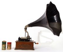 Early 20th century Edison standard phonograph with side winding handle, complete with original