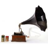 Early 20th century Edison standard phonograph with side winding handle, complete with original