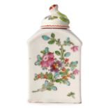 Lowestoft porcelain tea caddy and cover circa 1780, decorated in polychrome with Thomas Rose design,