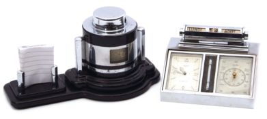 Art Deco period chromium mounted desk set comprising a cylindrical barograph together with clock and