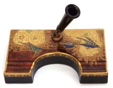 1930s Carltonware pen holder, the ruby ground with a gilt design of a bird amongst clouds,
