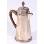 Victorian small hot water jug in Queen Anne style of tapering cylindrical form with gadrooned rim