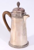 Victorian small hot water jug in Queen Anne style of tapering cylindrical form with gadrooned rim