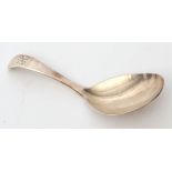 Early Victorian caddy spoon of plain Old English pattern with egg shaped bowl, the handle engraved