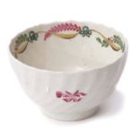 Unusual Lowestoft porcelain slop bowl circa 1790, the fluted body with a floral design in pink