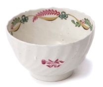 Unusual Lowestoft porcelain slop bowl circa 1790, the fluted body with a floral design in pink