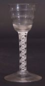 Rare mid-18th century "Lynn" type wine glass, the bucket bowl with concentric rings above an air