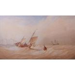 Thomas Sewell Robins (1810-1880) Shipping off a coast watercolour, signed and dated 77 lower left,