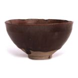 Chinese Jian ware type bowl with a mottled brown hares fur glaze in a wooden box, 12cm diam