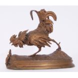 Ferdinand Pautrot (1832-1874) gilt bronze study of a cockerel and lizzard, the base signed