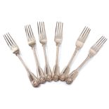 Five William IV dinner forks, Fiddle husk with husk heel, length 20 1/2 cm, London 1832, maker's