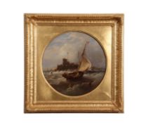 John Moore of Ipswich (1820-1902) Shipping off a harbour oil on panel, signed lower right, 30cm