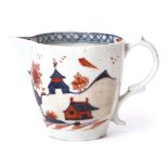 Lowestoft porcelain bucket shaped jug circa 1780 decorated in polychrome with dolls house pattern,
