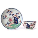 Lowestoft porcelain tea bowl and saucer circa 1780, decorated with the Redgrave pattern, the