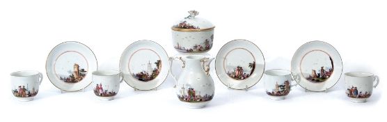 Part Meissen porcelain coffee set circa 1740 comprising sugar box and cover, hot water jug and