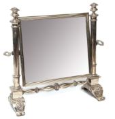 Fine mid-19th century Austro-Hungarian silver dressing table mirror having plain moulded rectangular