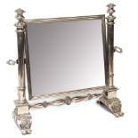 Fine mid-19th century Austro-Hungarian silver dressing table mirror having plain moulded rectangular