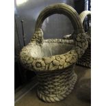 Pair of modern marble effect composition garden jardinieres formed as baskets, 82cm high