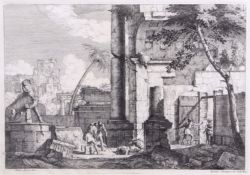 After Marco Ricci engraved by Giulano Gianpiccoli, Landscape with ruins, black and white engraving