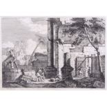 After Marco Ricci engraved by Giulano Gianpiccoli, Landscape with ruins, black and white engraving