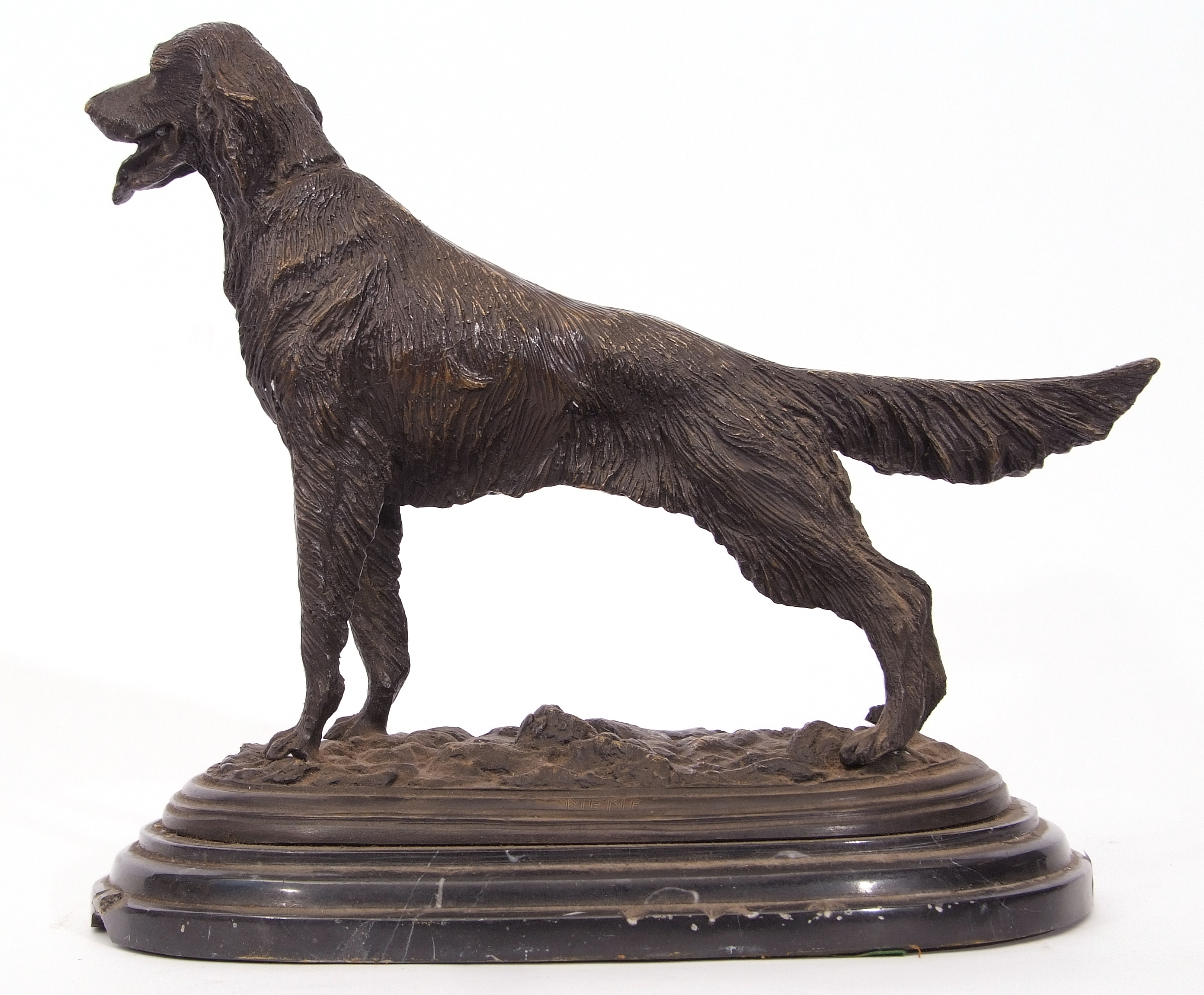 Bronze patinated cast metal study of a retriever dog in the manner of J P Mene on a black marble - Image 2 of 5