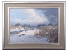 Colin W Burns (born 1944) "Wildfowl at Somerton" oil on canvas, signed lower left, 46 x 63cm Note: