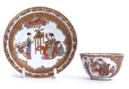 18th century Chinese porcelain Qianlong period tea bowl and saucer decorated with gilt scroll work