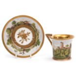 19th century Paris Porcelain cabinet cup and saucer, decorated in green and gilt enamel with a