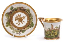 19th century Paris Porcelain cabinet cup and saucer, decorated in green and gilt enamel with a