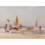 Frederick Stuart Richardson, RI, RWS, RWA, ROI (1855-1934) Dutch beach scene with figures and