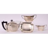 Late Victorian Scottish four piece tea set of canted rectangular form with concave corners