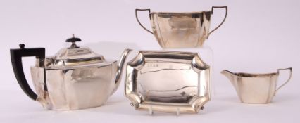 Late Victorian Scottish four piece tea set of canted rectangular form with concave corners