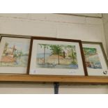 THREE FRAMED WATERCOLOURS OF CONTINENTAL VIEWS, INITIALLED 'R' DATED 54