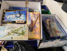 TWO BOXES OF REVELL, AIRFIX AND MATCHBOX KITS OF MAINLY AEROPLANES