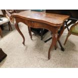 FRENCH WALNUT FOLD OVER TEA TABLE WITH CABRIOLE LEGS