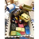 BOX CONTAINING MIXED PLAY WORN DIE-CAST TOY VEHICLES ETC