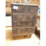 STAINED PINE FRAMED APPRENTICE CHEST WITH TWO DRAWERS OVER THREE FULL WIDTH DRAWERS (LACKING