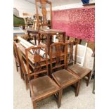 SET OF FOUR MAHOGANY SPLAT BACK DINING CHAIRS WITH BROWN VELOUR DROP IN SEATS