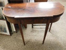 19TH CENTURY MAHOGANY AND SATINWOOD BANDED FOLD OVER TEA TABLE ON TAPERING SQUARE SPADE FEET