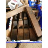 BOX CONTAINING MIXED BLOCK WOODWORKING PLANES ETC